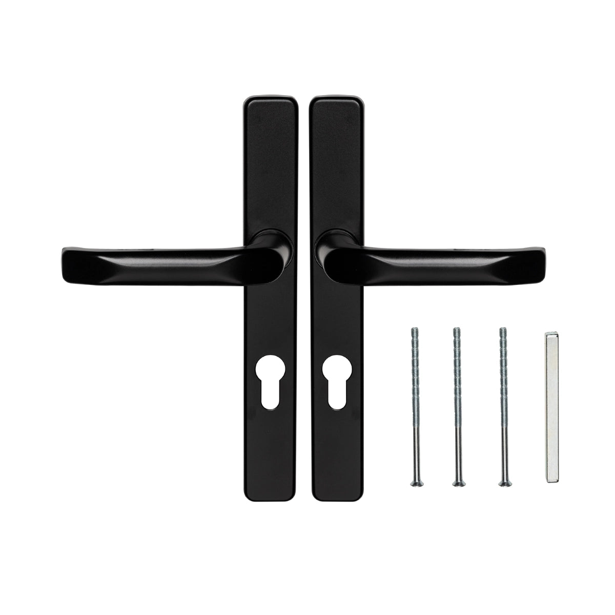 Mâner de ușă negru pe șild, 72 mm între axe, H=247 mm, L=32 mm - 63.200.72.00