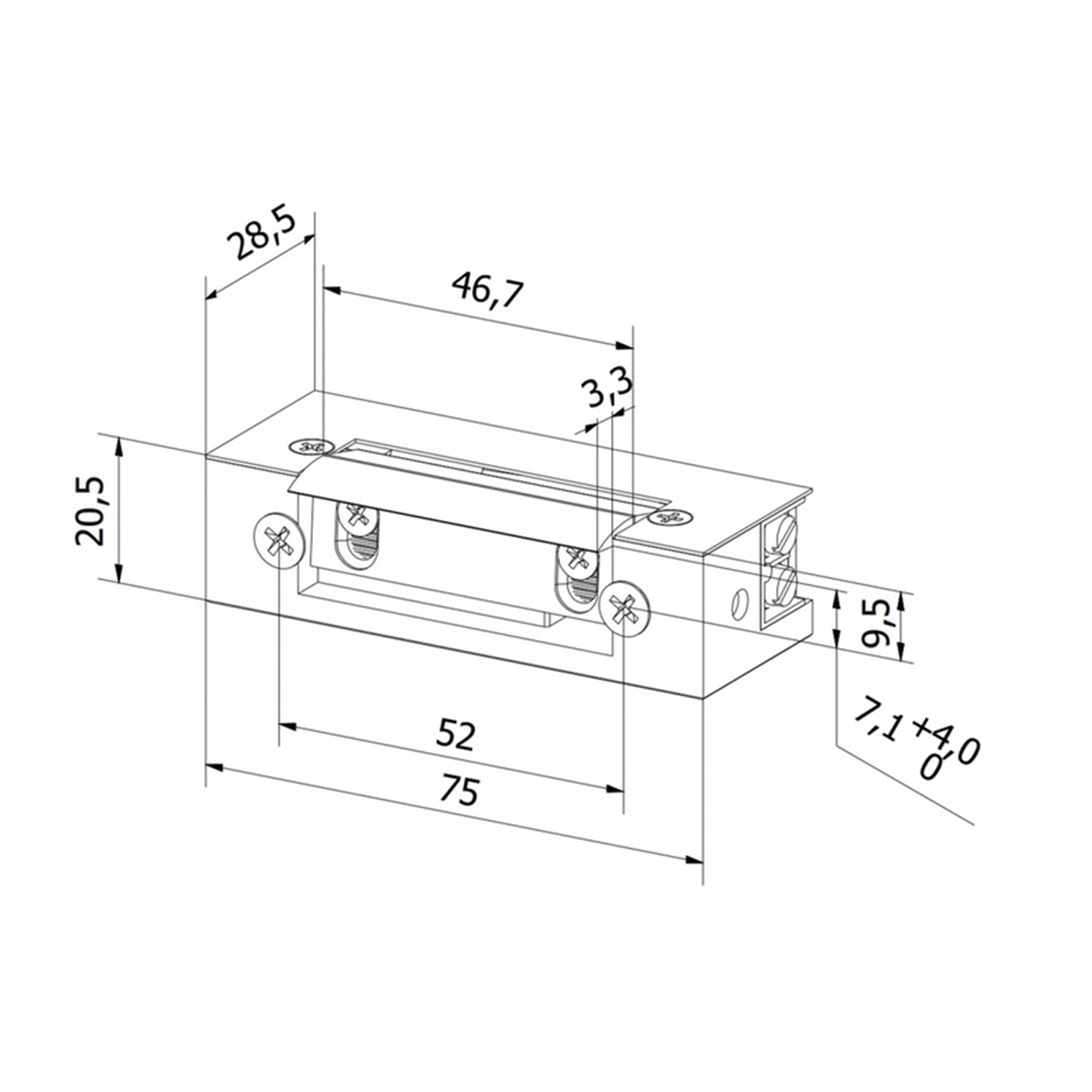 Yală electromagnetică incastrabilă simetrică 12V AC/DC cu memorie și deblocator