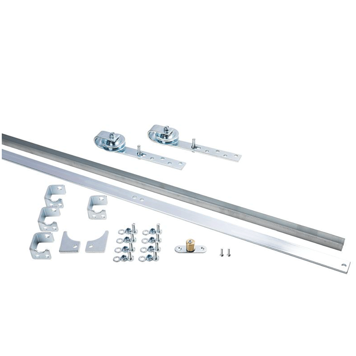 Kit de montare pentru uși glisante cu sină, barn door, - zinc, suport tip S, șină de 1.85m; 76.020