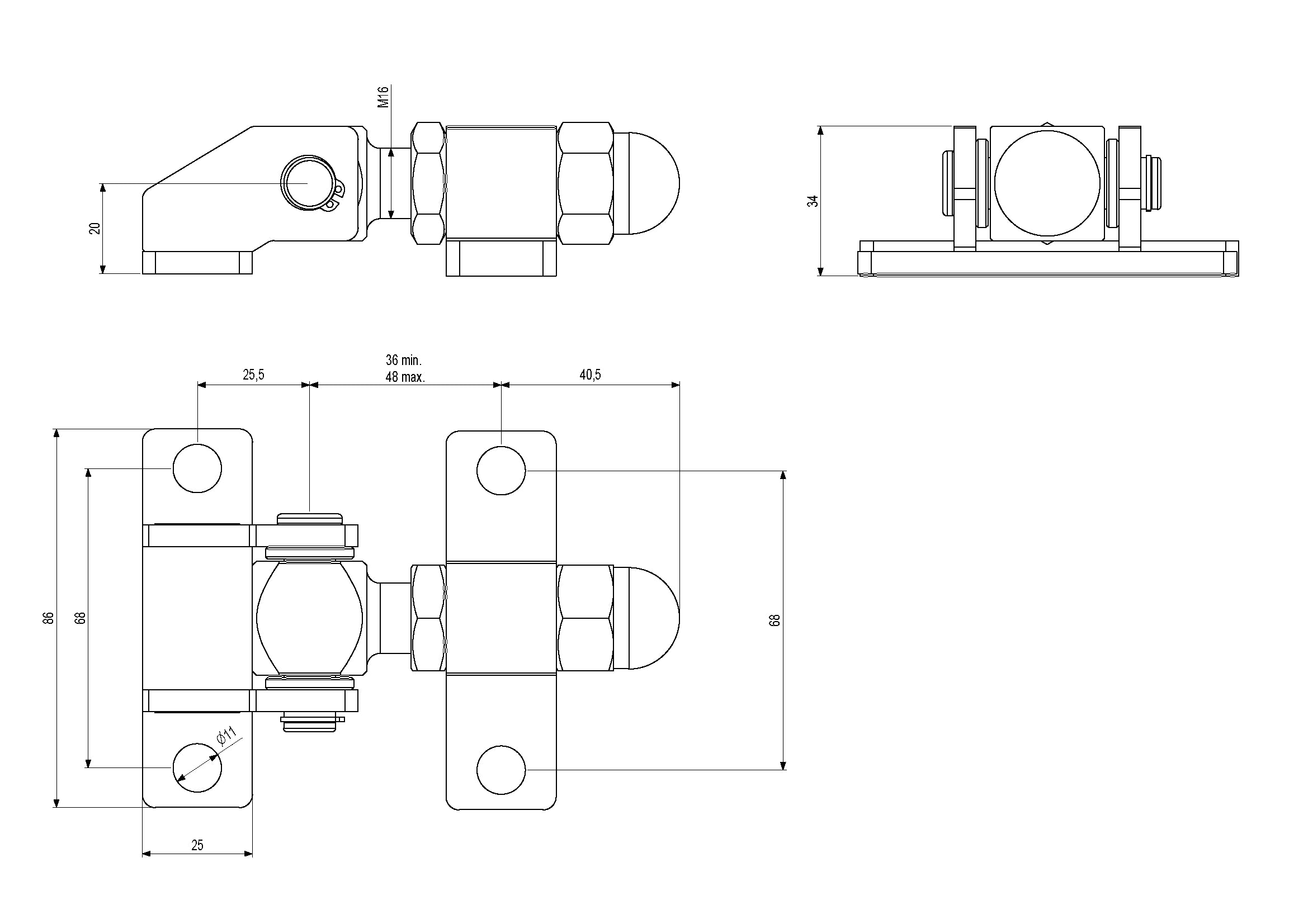 Balama reglabilă pentru deschidere 180°, fixă