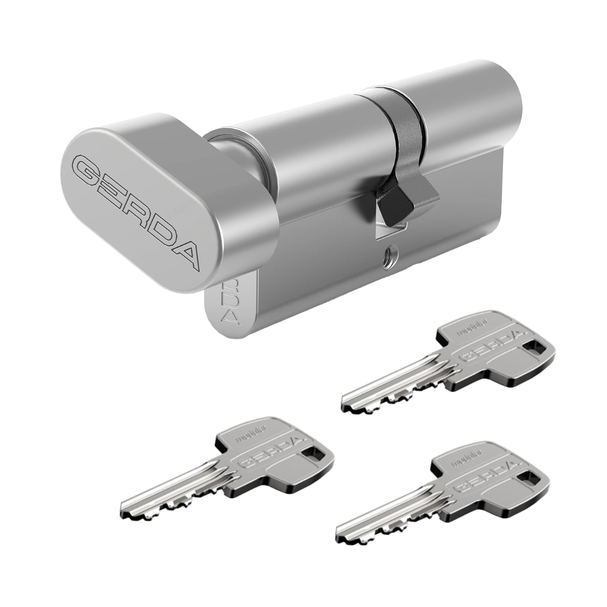 Cilindru cu buton Gerda WKE1 30/30 din alamă, nichel satinat, clasa 2 securitate
