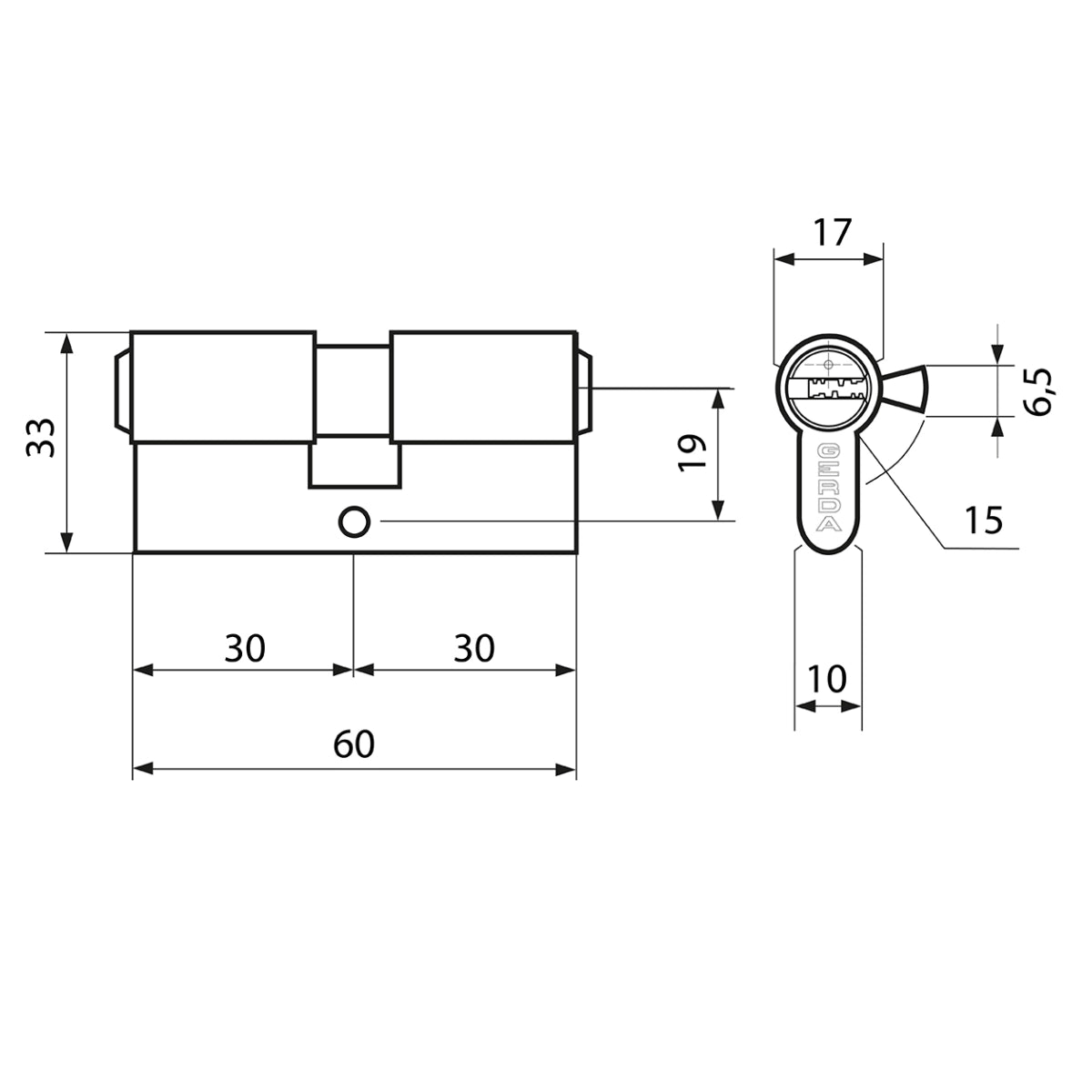 Cilindru de siguranță Gerda H Plus 30/30 pentru uși antiefracție, nichel satinat