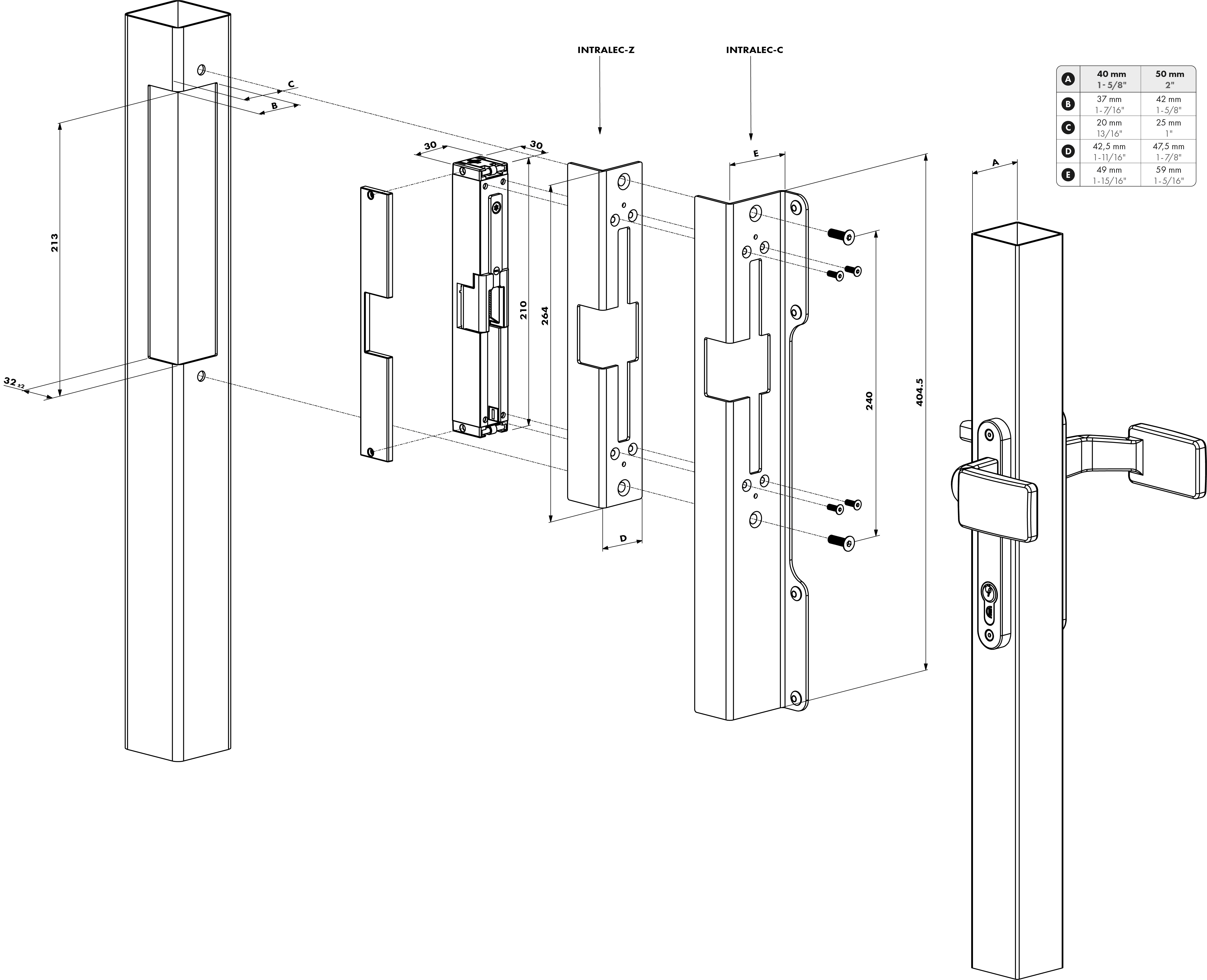 Opritor electric pentru încuietori incastrabile, compatibilă cu profile de poartă de 40 mm - INTRALEC (E)