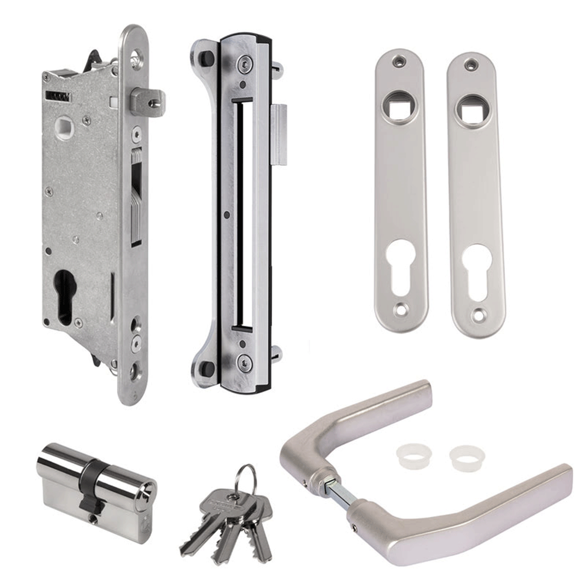 Set încuietoare incastrabilă din inox pentru porti metalice, pentru profile de minim 60 - SIXTYSET-60U-JA