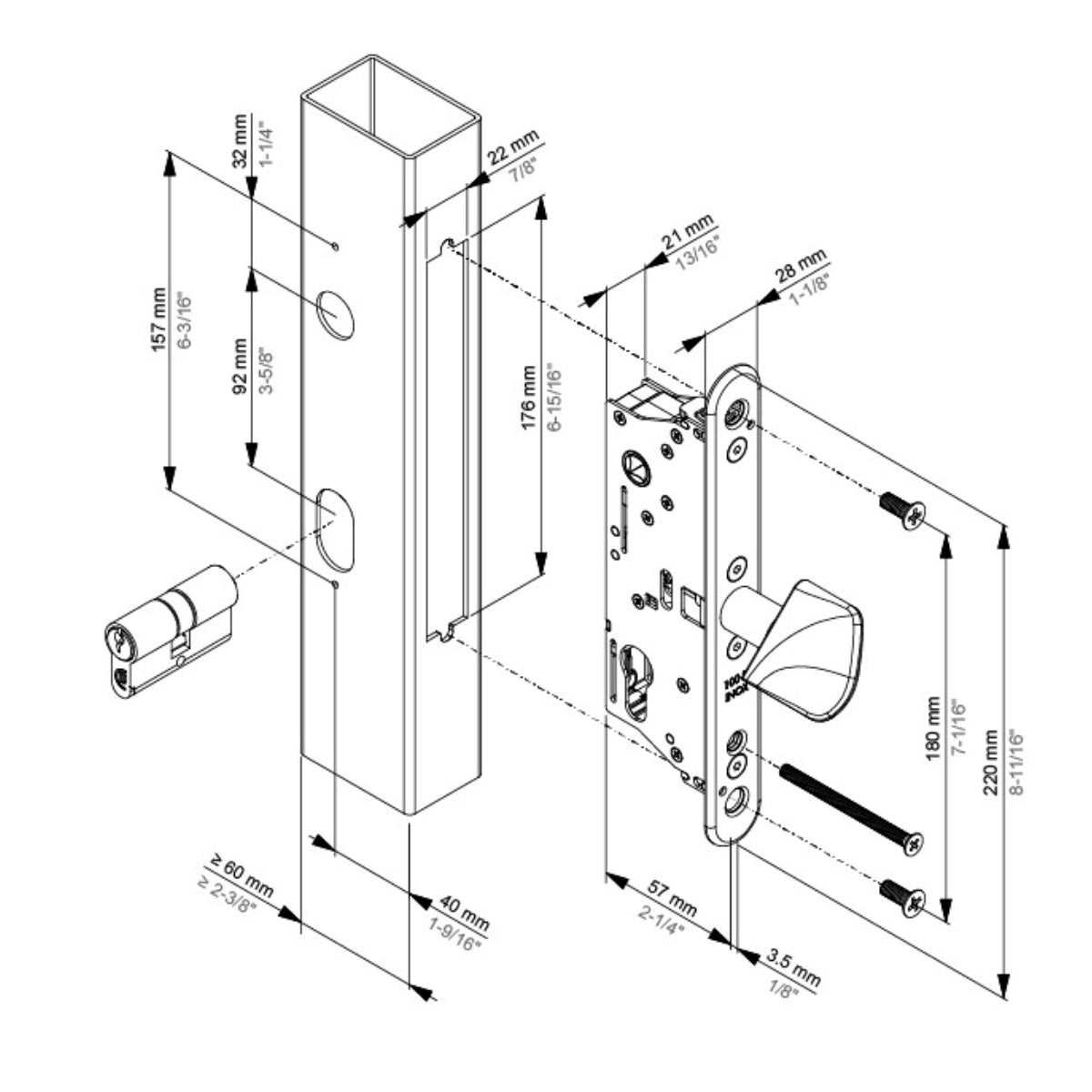 Încuietoare încastrabilă pentru porți culisante, profil min. 60 mm – SIXTYLOCK-LS