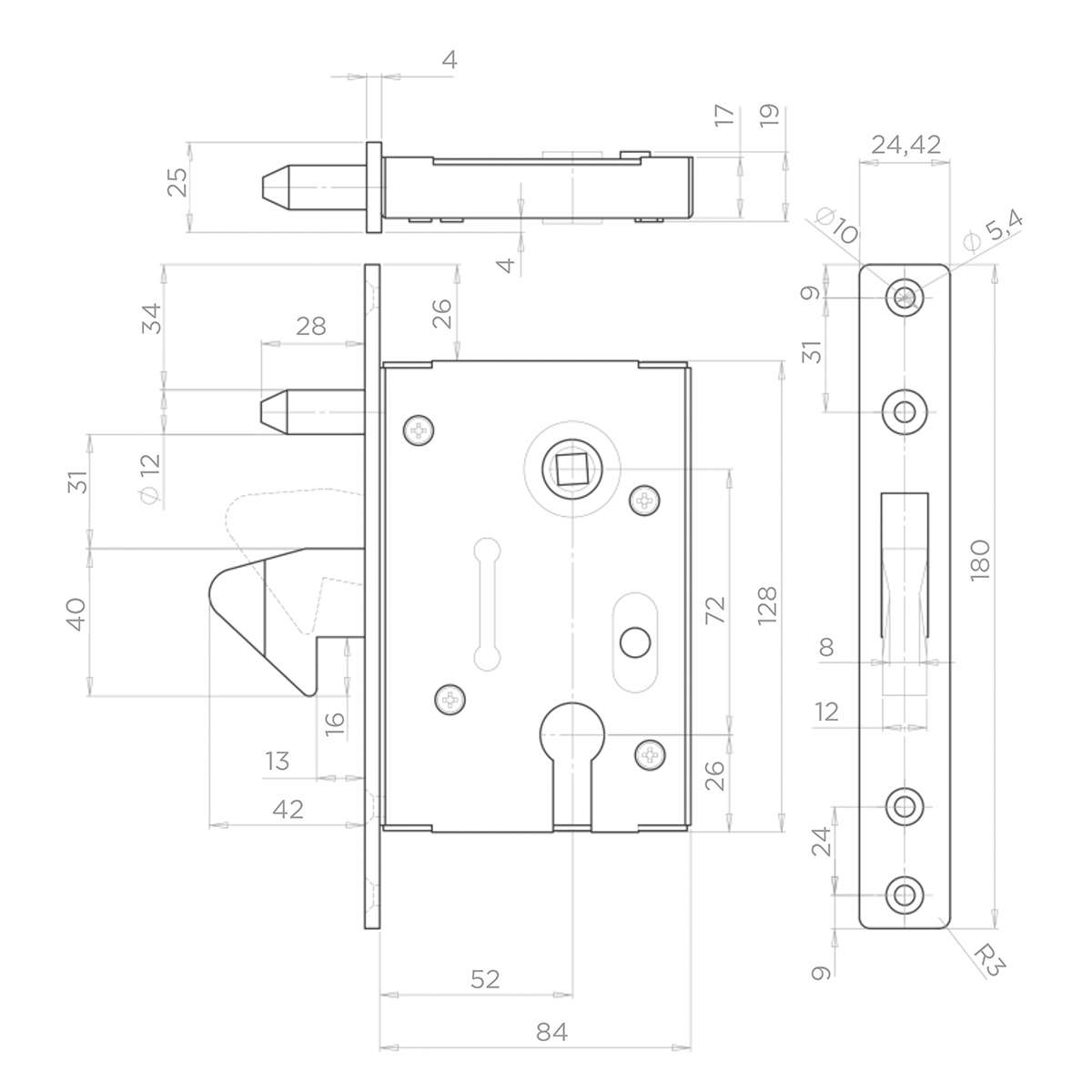 Carcasă metalică + broască cu cârlig și bolț, pentru porți; 63.233