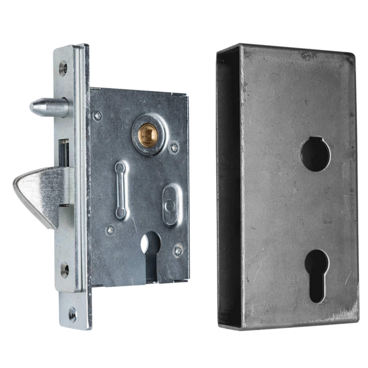 Carcasă metalică + broască cu cârlig și bolț, pentru porți; 63.233