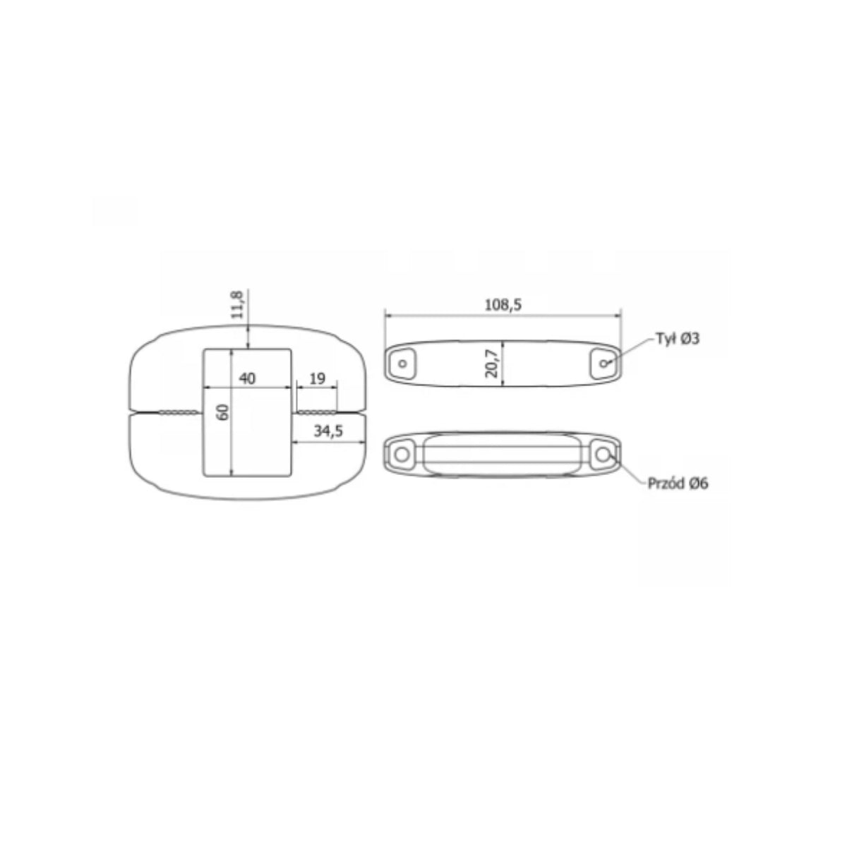 Element de prindere – clemă intermediară din plastic pentru profile 60 × 40 mm