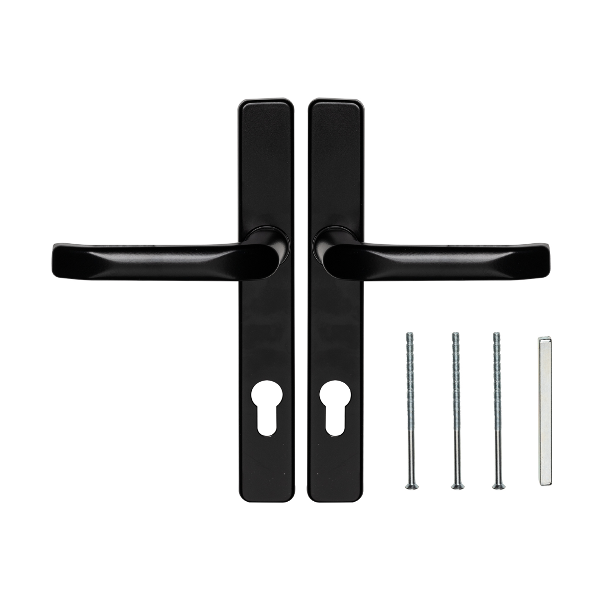 Mâner de ușă negru pe șild, 90 mm între axe, H=247 mm, L=32 mm 63.200.90.00