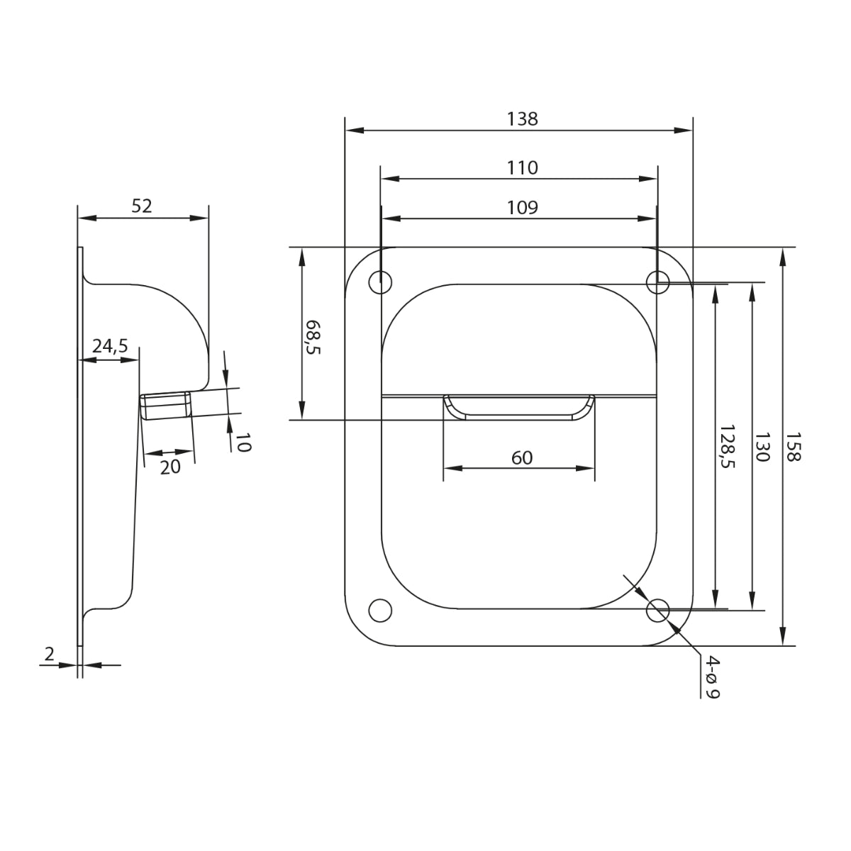 Opritor cu tampon de cauciuc pentru porți batante – 158 × 138 mm / H52 – 61.091.OG