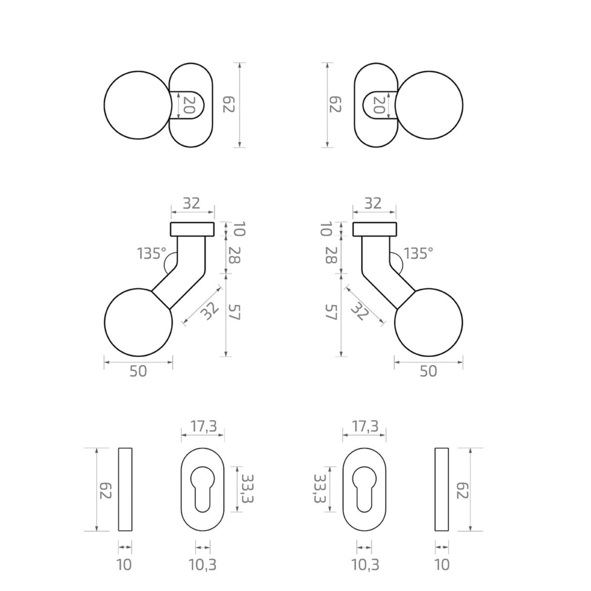 Set butoni rotativ-fix din inox, cu rozete ovale – 63.483