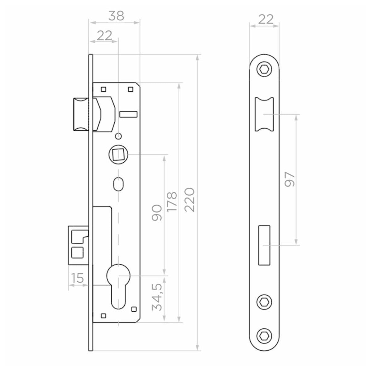 Broască incastrabilă  pentru uși metalice 90/22 - 63.210