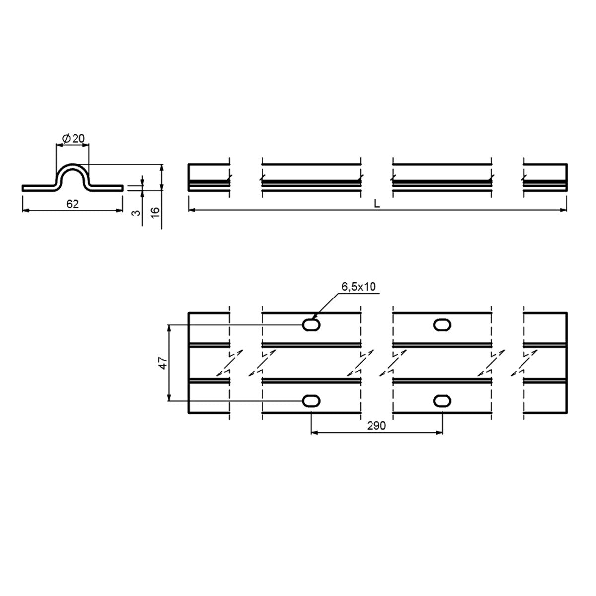 Șină aplicată pe beton profil O pentru porți culisante