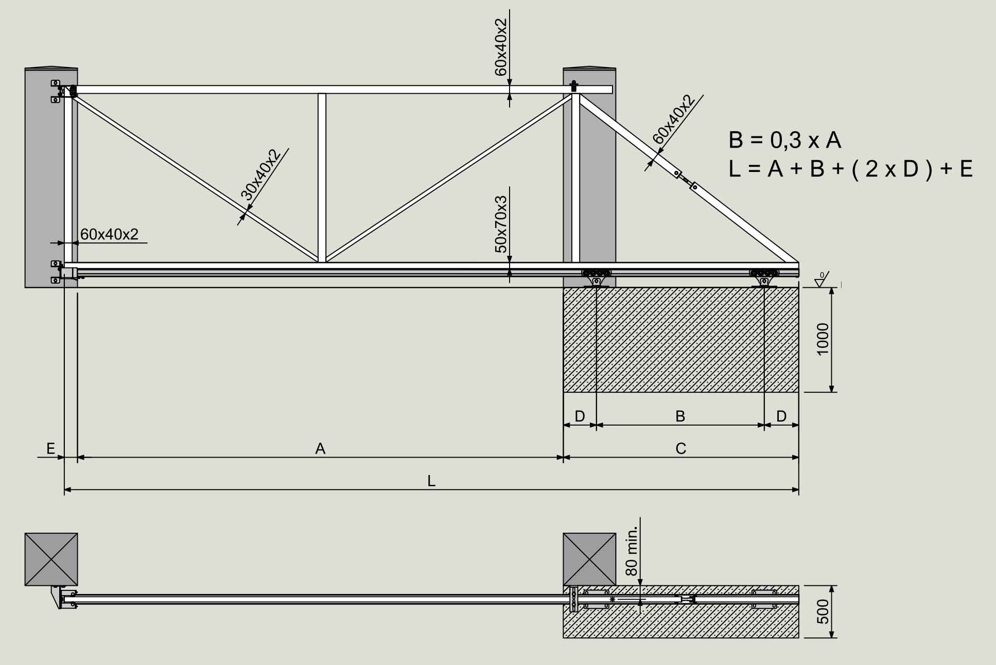Kit autoportant, feronerie pentru porți în consolă, deschiderea maximă de 4,5m-450kg - seria ENZO