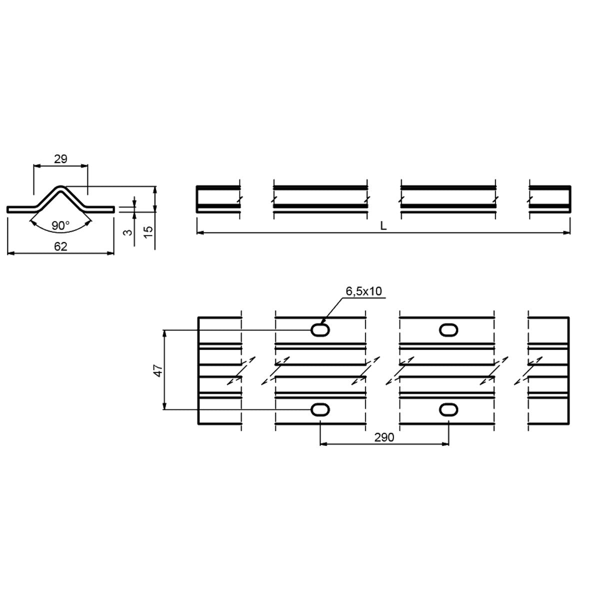 Șină aplicată pe beton profil V pentru porți culisante - 6m