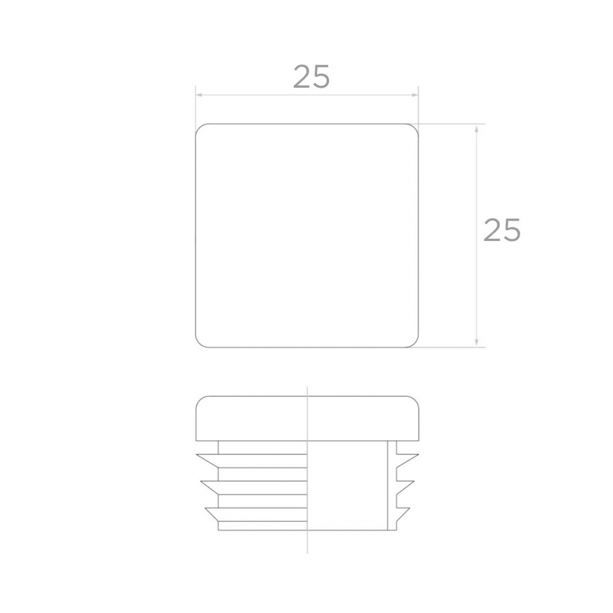 Capac din plastic pentru profil pătrat 25x25 mm; ART.307