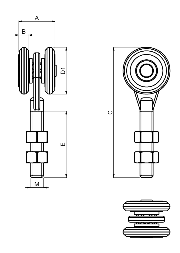 Cărucior cu 2 role, porți glisante/suspendate, pentru profil Strela 42 - 2 SBK