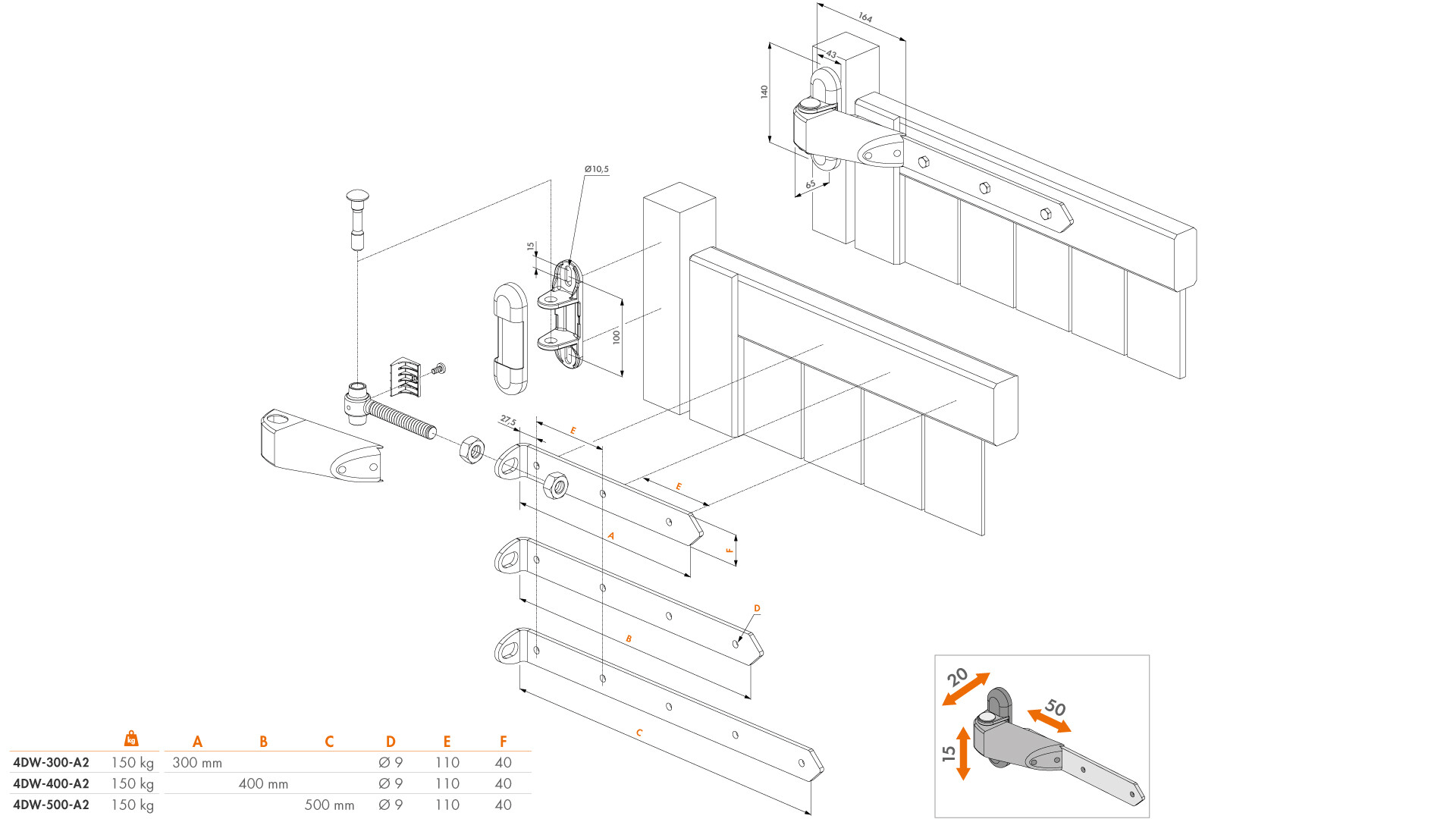 Balama pentru porţi din lemn - VANDAL-PROOF 4DW