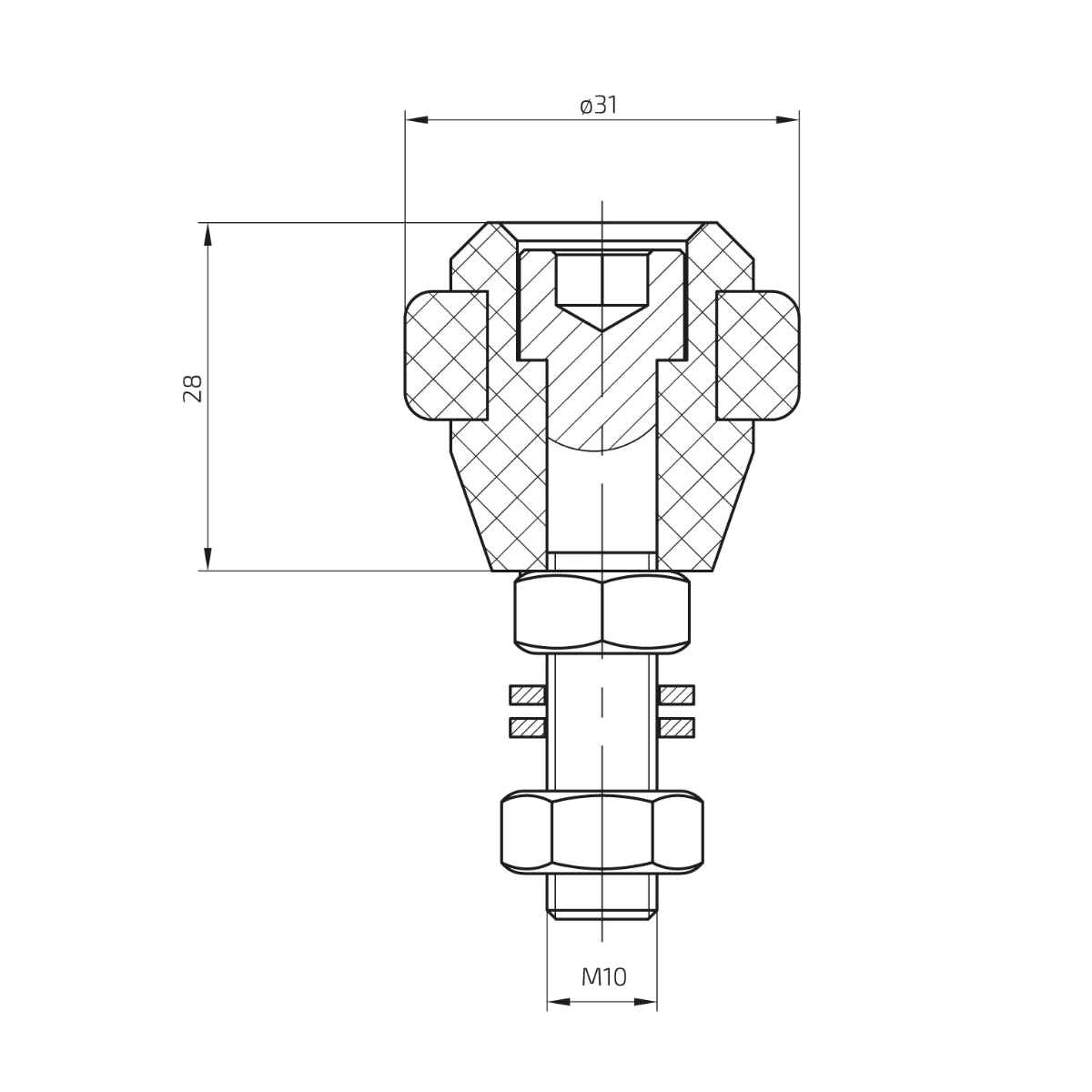 Rolă de ghidare pentru poartă culisantă Ø 31 mm, cauciucată - 60.040.31