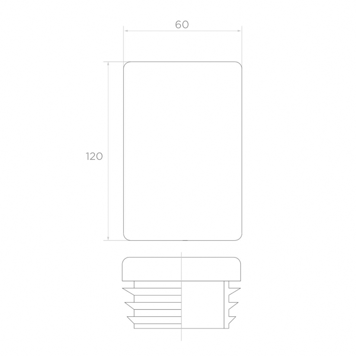 Capac din plastic pentru profil dreptunghiular 60x120 mm