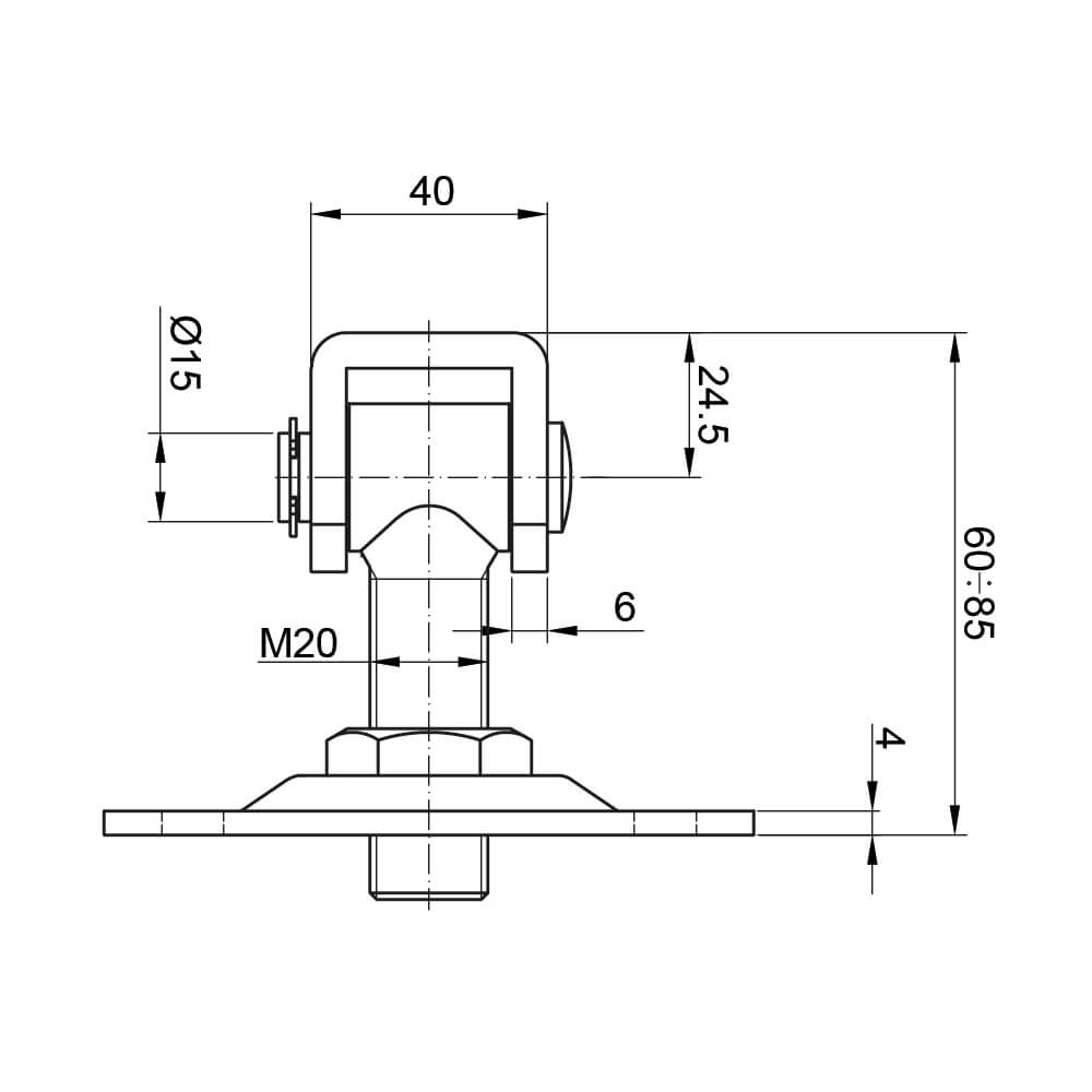 Balama reglabilă cu placă de fixare pentru porți batante - 100x75MM (61.062.04)