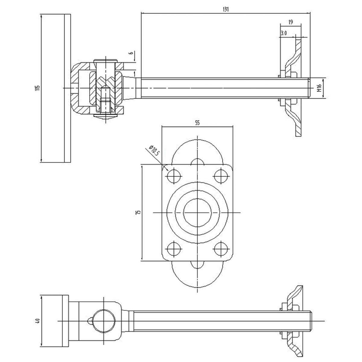 Balama reglabilă cu placă de fixare pentru porți batante - 115x40mm