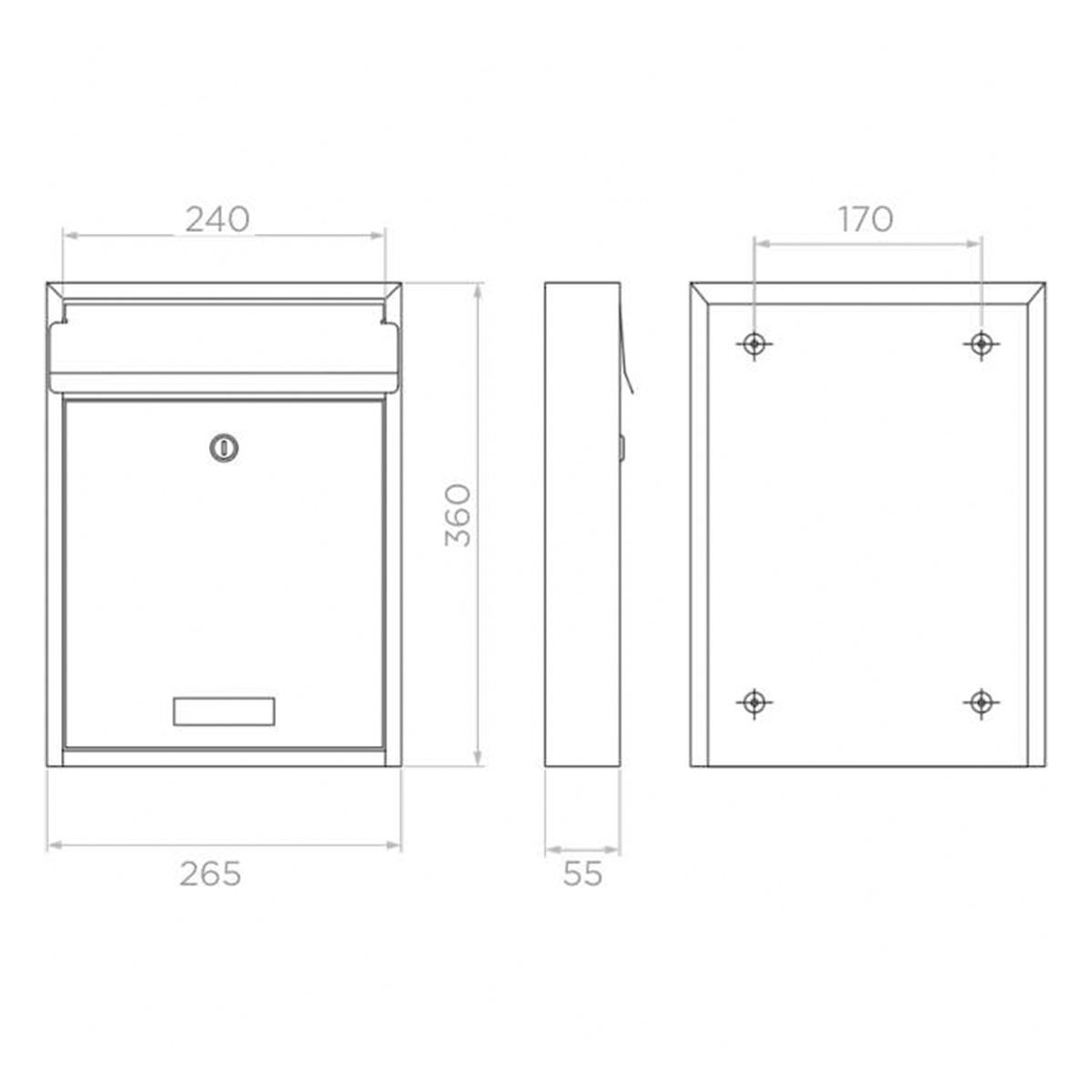 Cutie postală exterior 265x360x55 mm, oțel galvanizat, neagru - 65.340