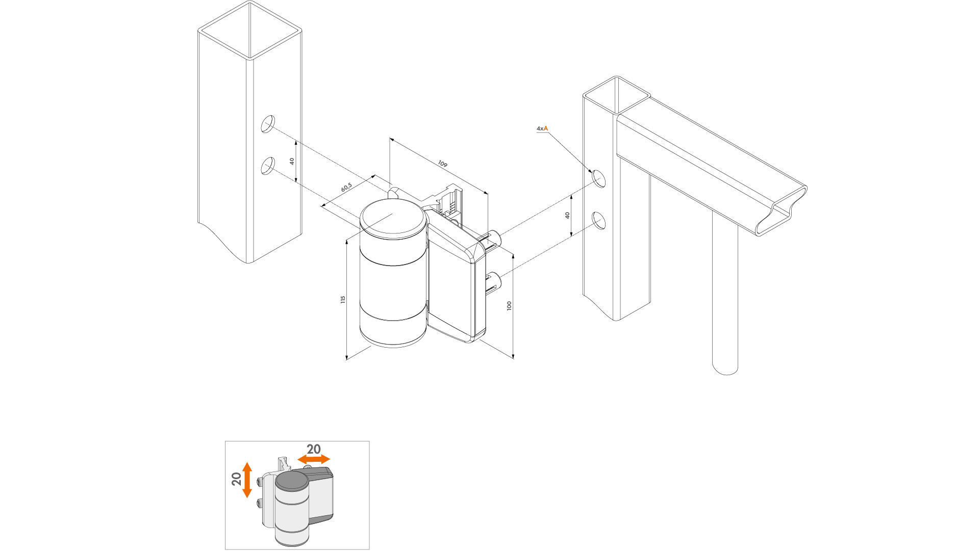 Set balama, pentru porți metalice 1.5 lățime / 150 kg - DINO de la Locinox