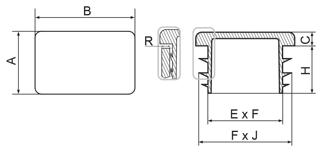 Capac din plastic pentru profil dreptunghiular 80x120 mm; ART 438