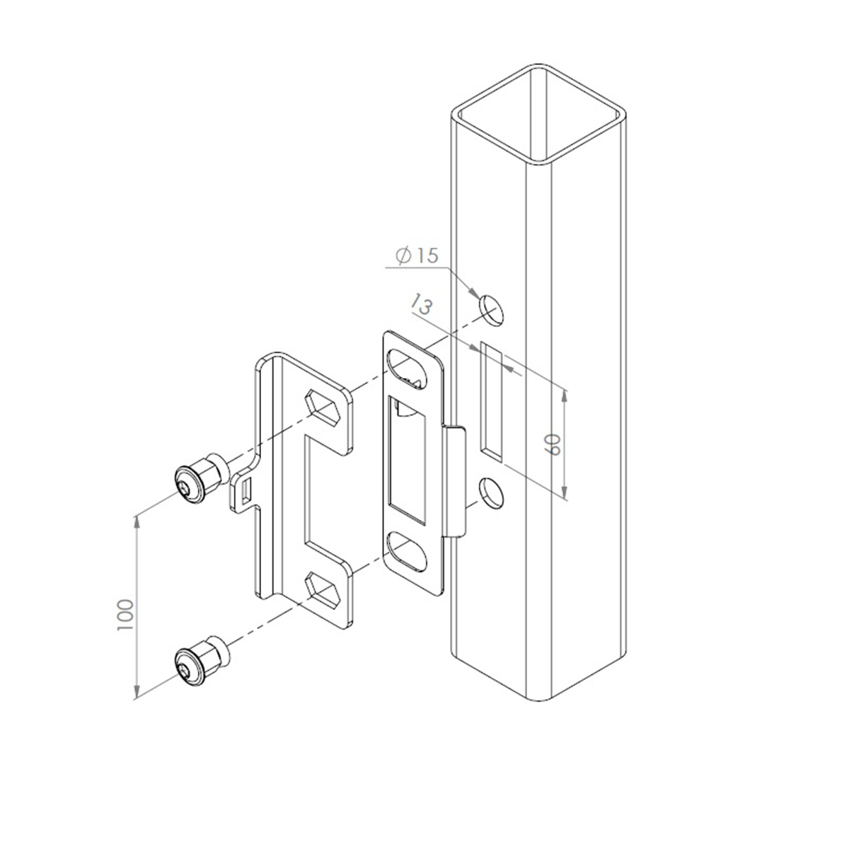 Set încuietoare incastrabilă pentru porti metalice, pentru profile pătrate 40x40 - ML4DCP