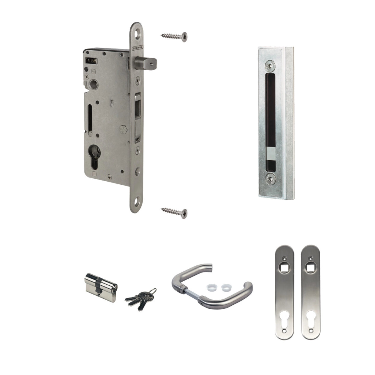 Set încuietoare încastrabilă pentru porți din lemn, cilindru 60 mm – H-WOOD-SET-60-I