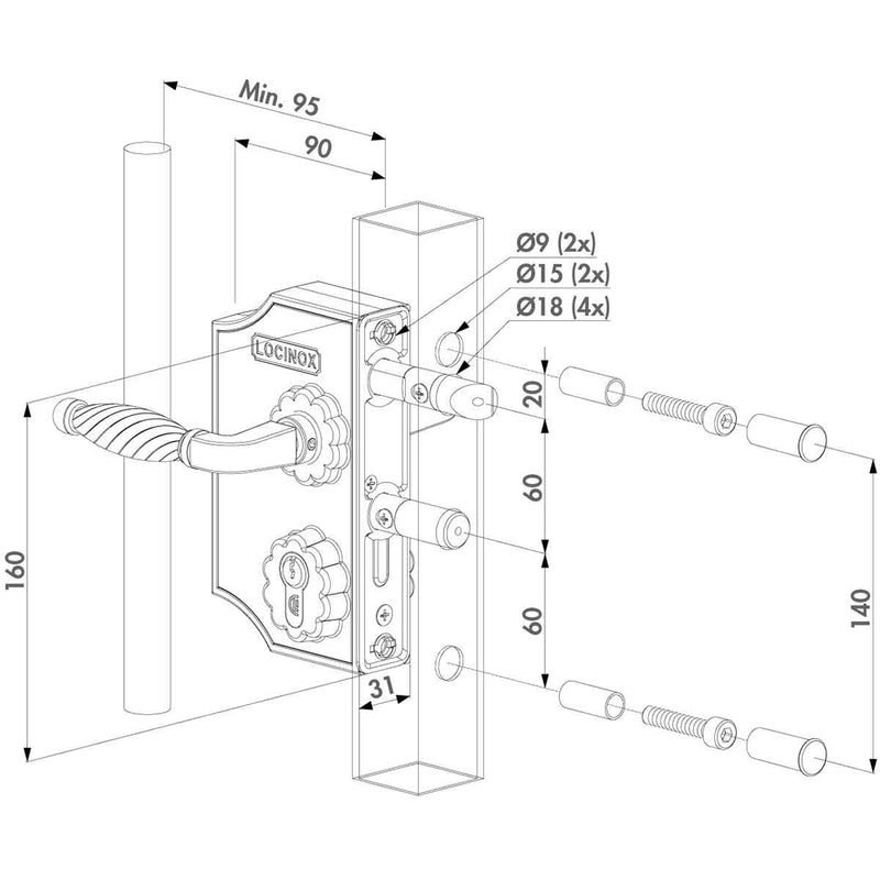 Încuietoare ornamentală pentru porți, pentru profile 40-60 mm - LAKQ H2