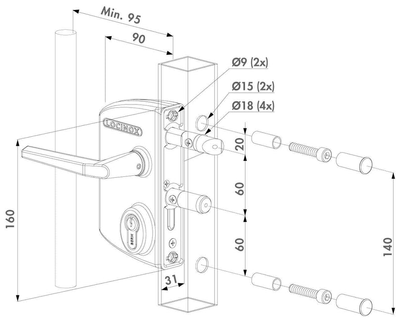Încuietoare pentru porți metalice, pentru profile 60-80 mm - LAKQ U2