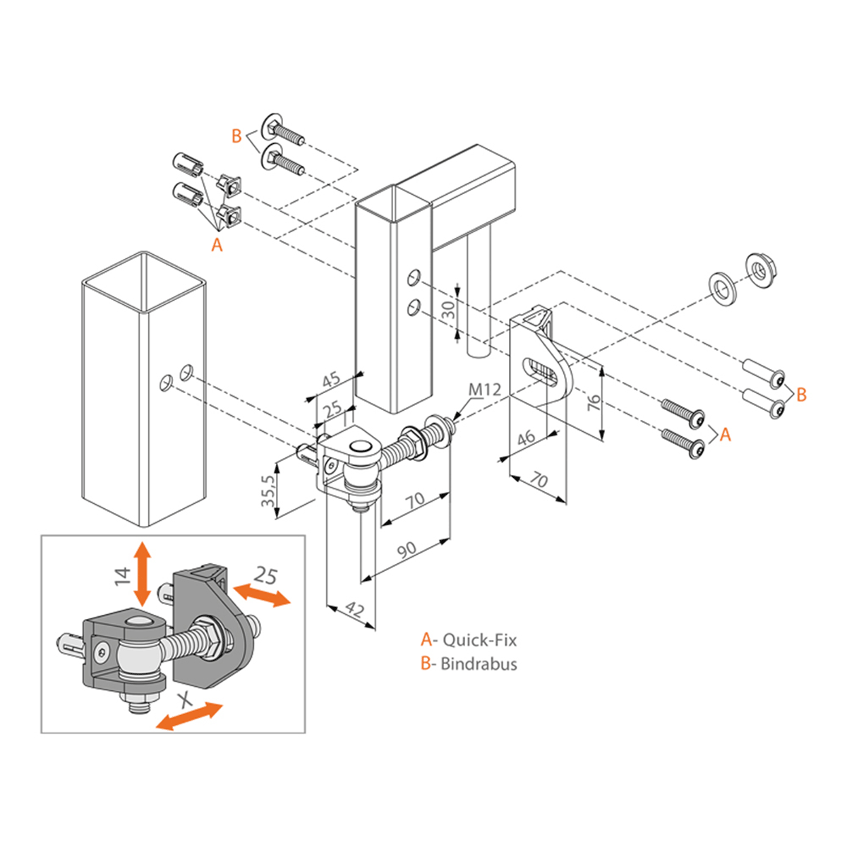 Set Balama articulată pentru porți, montaj cu suruburi - BOLTONHD-4D