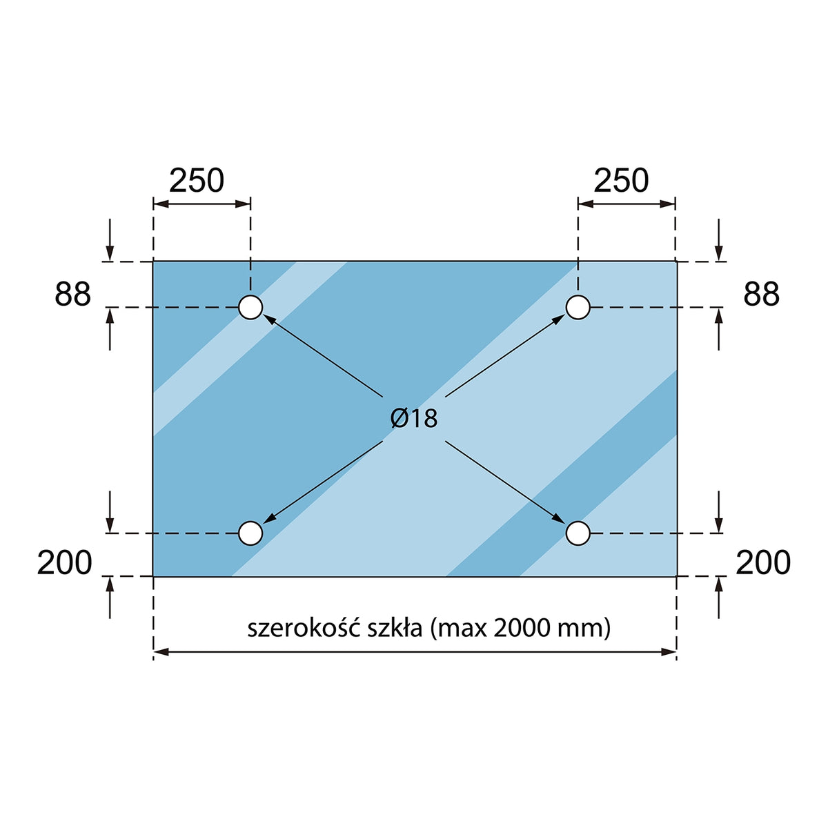 Sistem copertină sticlă M10, 3 elemente, inox AISI 304 satinat, sticlă 8–17,52 mm -  N75.3Z10.4US