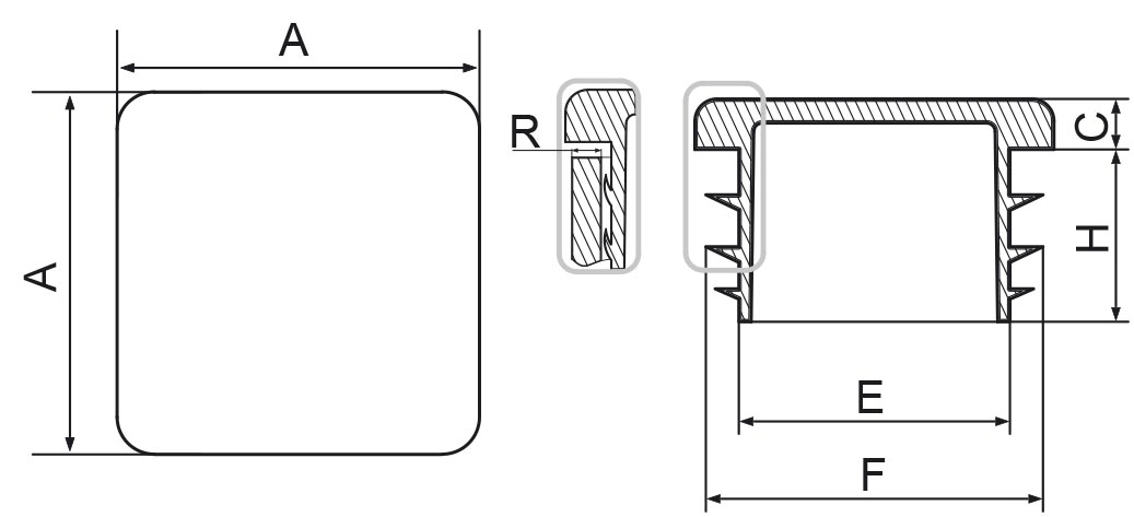 Capac din plastic pentru profil pătrat 15x15 mm; ART 303