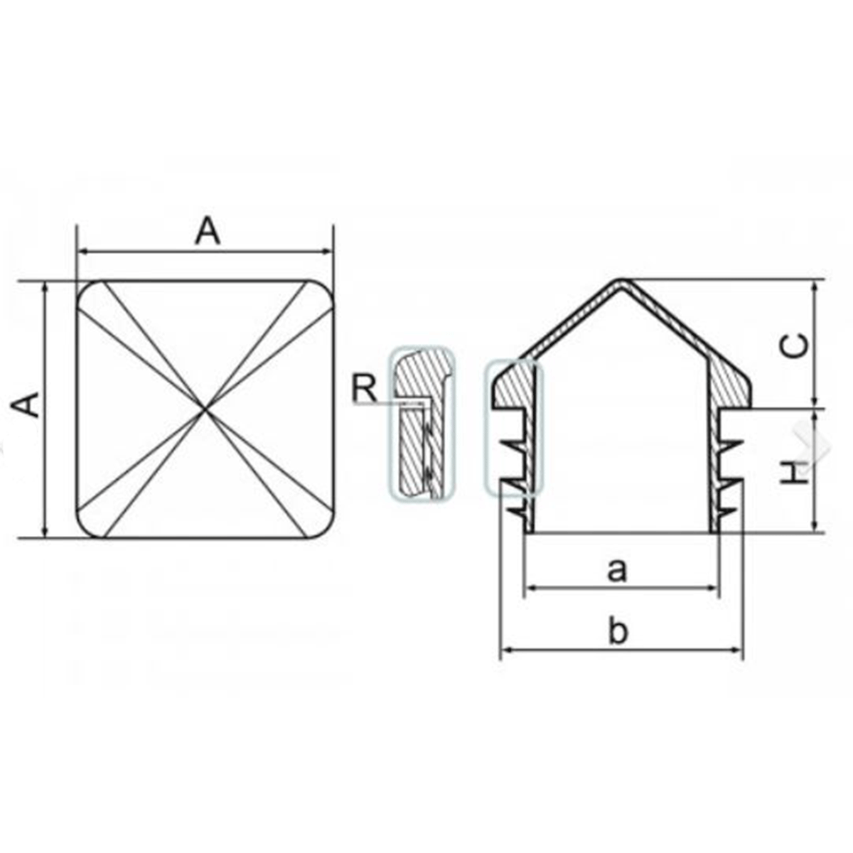 Capac piramidal din plastic pentru profil pătrat 30x30 mm