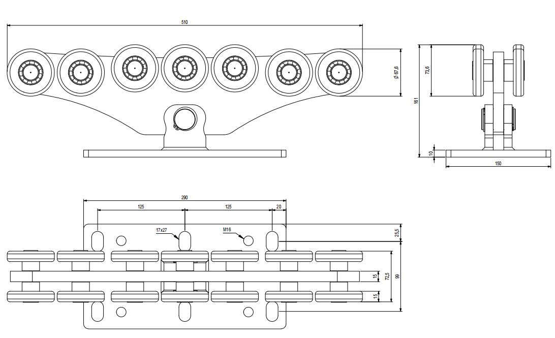 Kit poartă autoportantă, feronerie poartă culisantă autoportantă, sistem autoportant in consolă, gol 10 / 900 kg - M-MAX