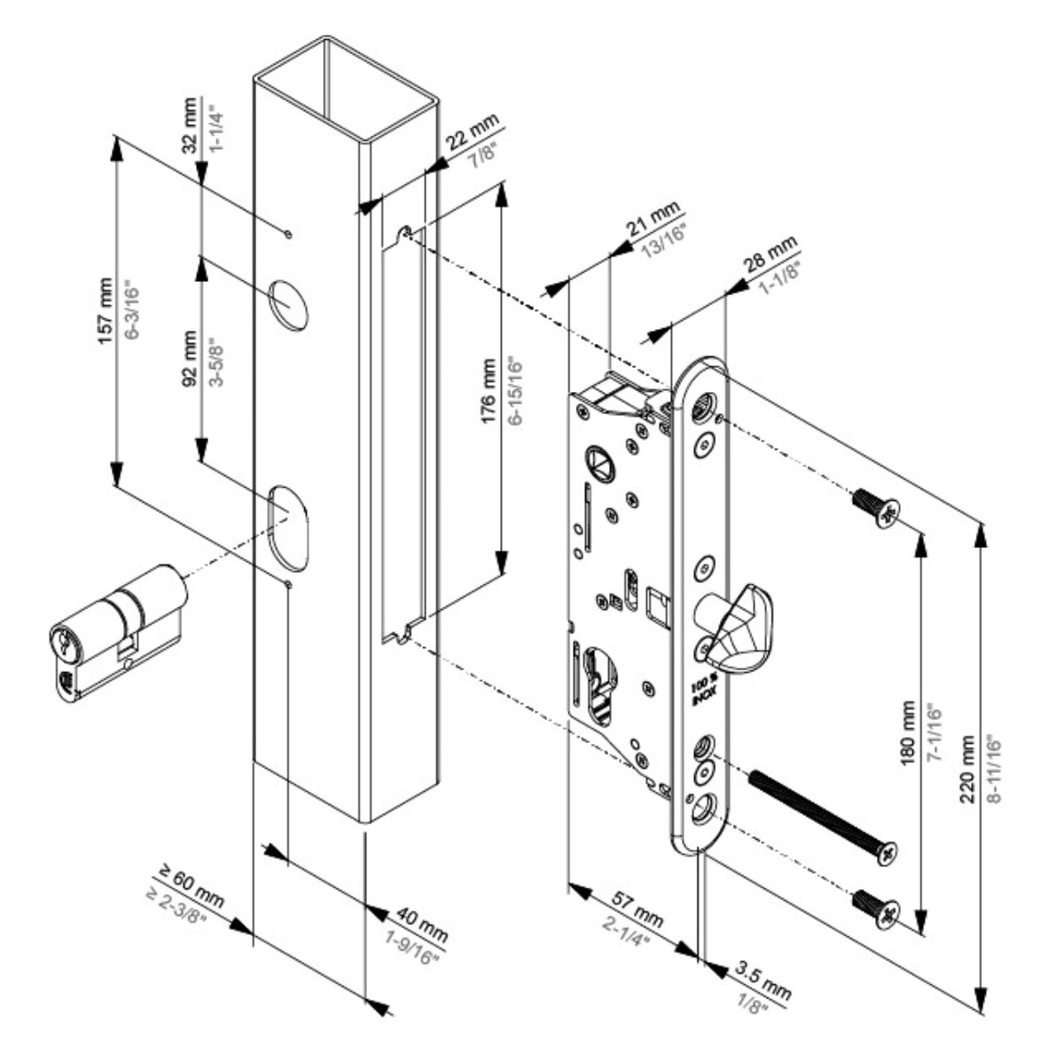 Încuietoare încastrabilă pentru porți culisante, profil min. 60 mm – SIXTYLOCK-S