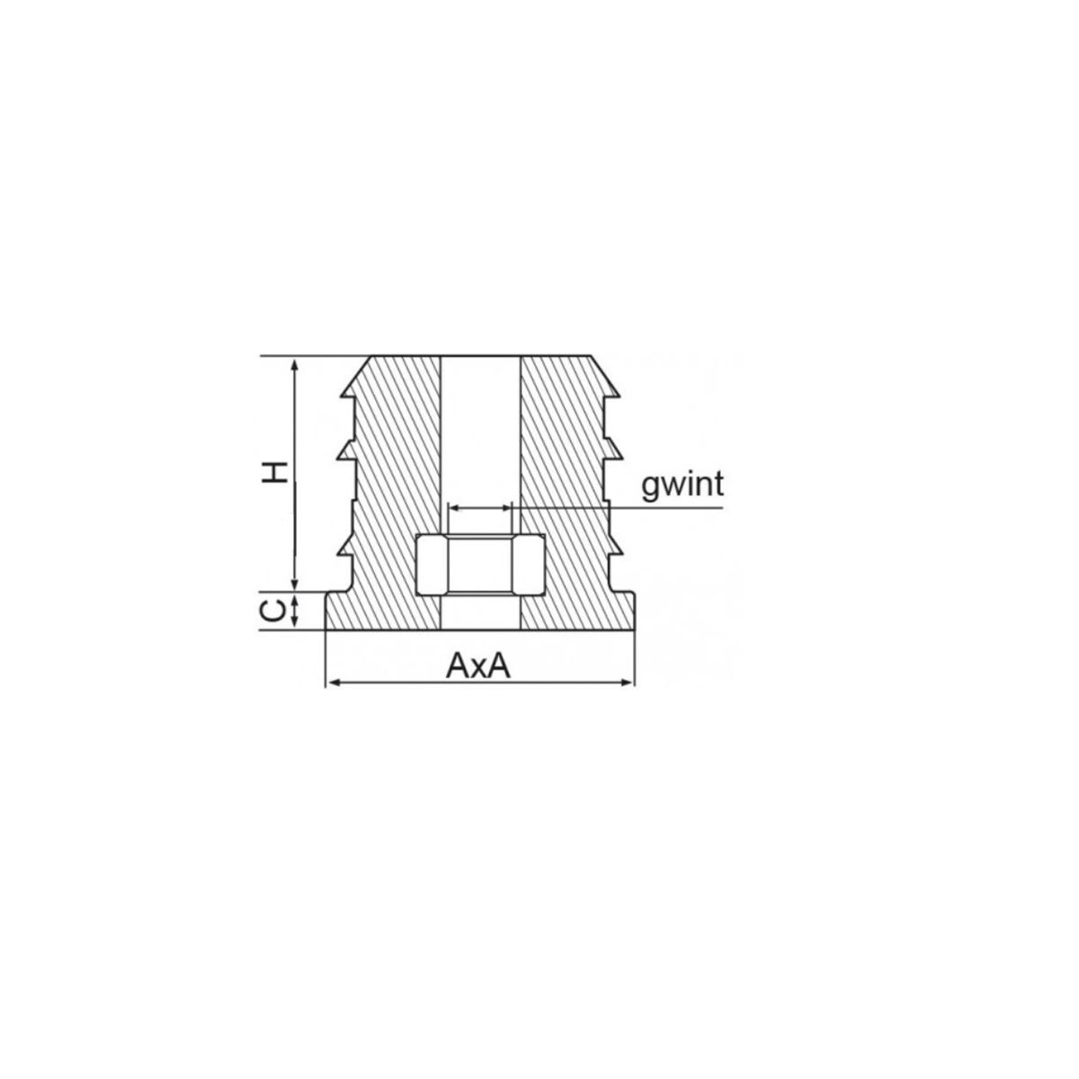 Capac din plastic cu piuliță pentru țeavă pătrată 20x20; M8 - Art. 3227