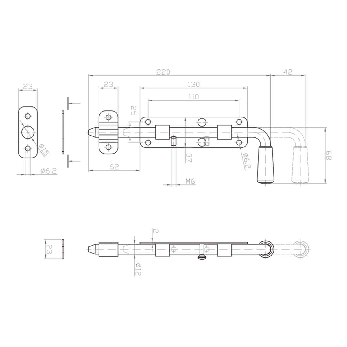 Zăvor  pentru poartă tip L, 220mm, galvanizat