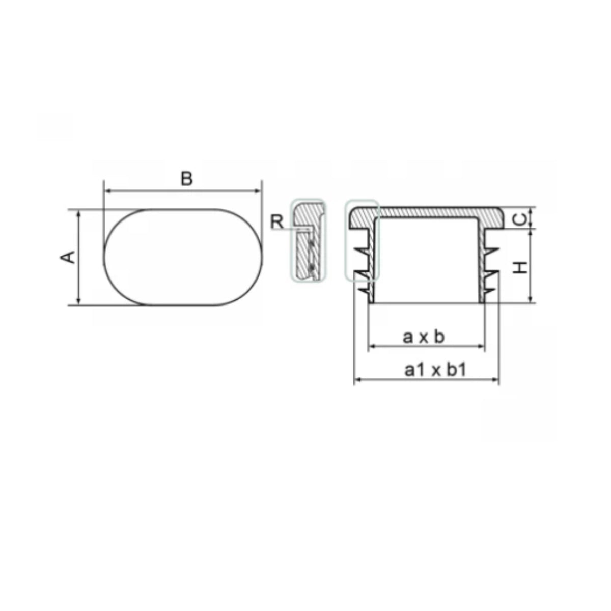 Capac din plastic pentru profil oval 30x60 mm; ART.464