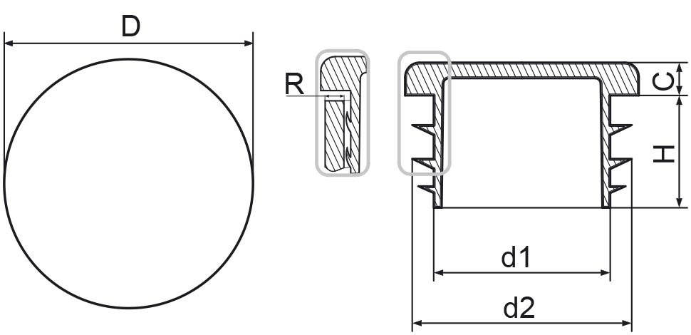 Capac din plastic pentru profil rotund fi 45 mm; ART.530