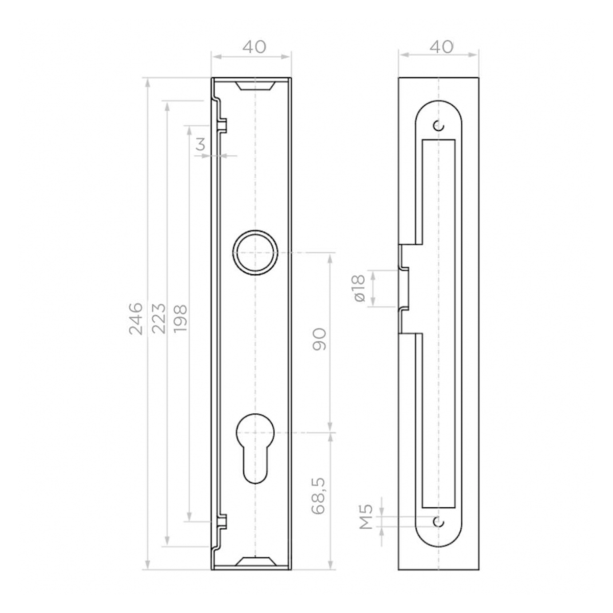 Carcasă metalică + broască incastrabilă pentru profil de 40x40 mm; 63.228