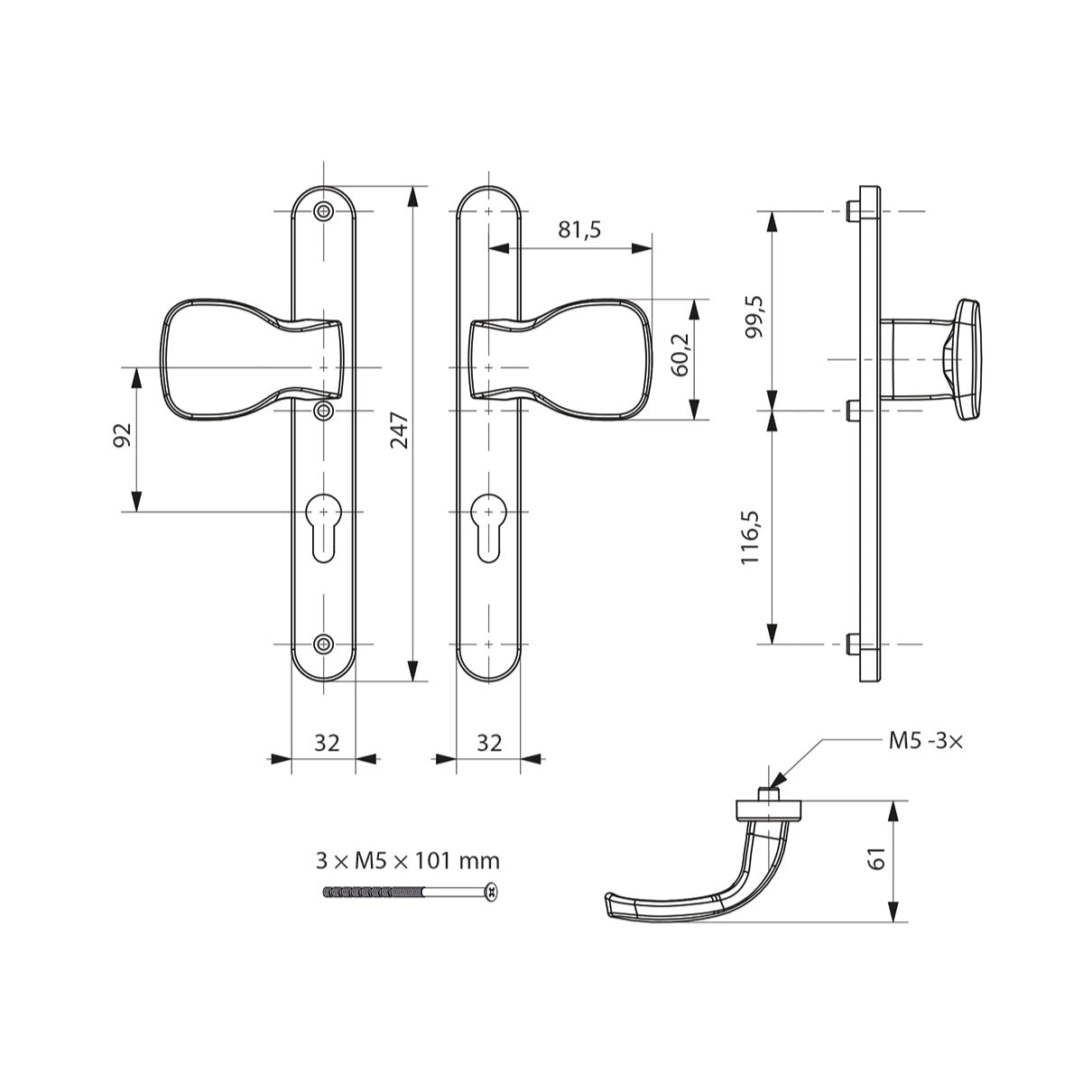Șild cu buton fix interior-exterior pentru usă H92 - 63.202.92.00