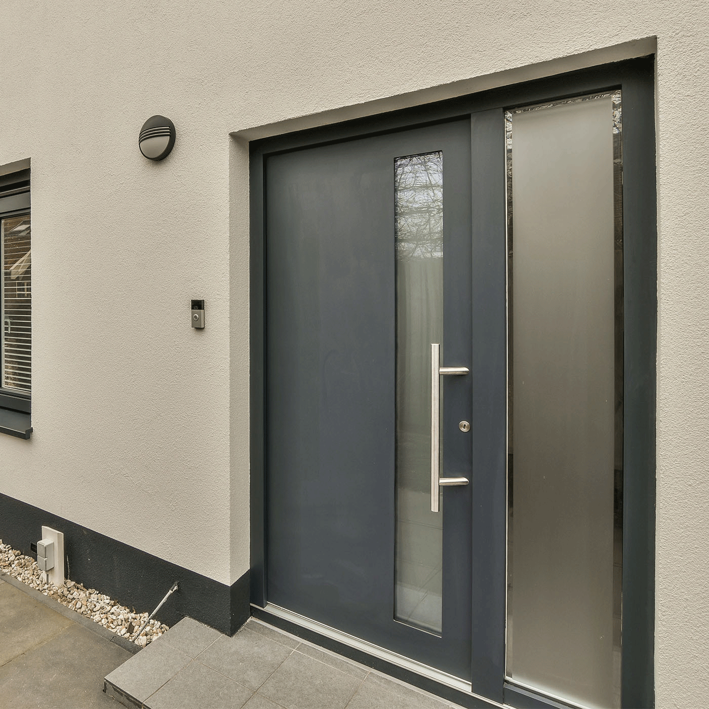 Mâner din inox, profil rotund 32, culoare satin, 45 grade, lungime 500mm, distanta dintre găuri 300mm - N64.PJO45500.4US