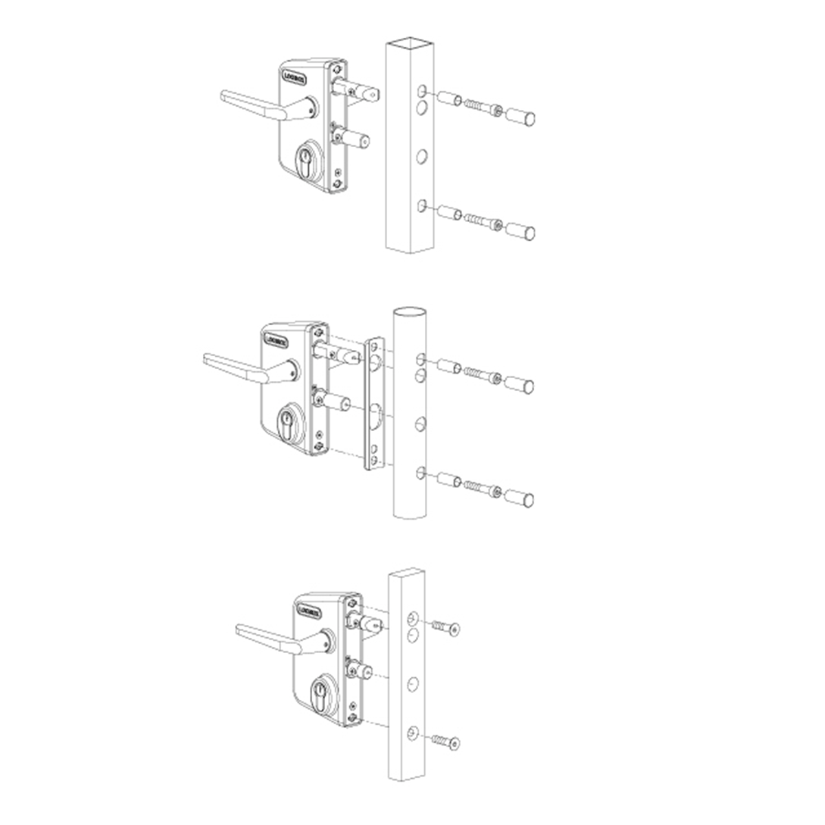Încuietoare pentru porți metalice, pentru profile rotunde de 60mm pâna 80 mm - LARQ U2