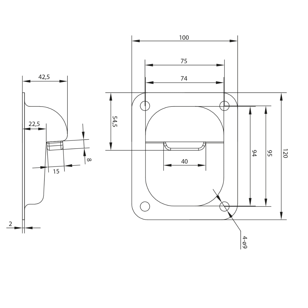 Opritor cu tampon de cauciuc pentru porți batante – 120 × 100 mm / H43; 61.092.OG