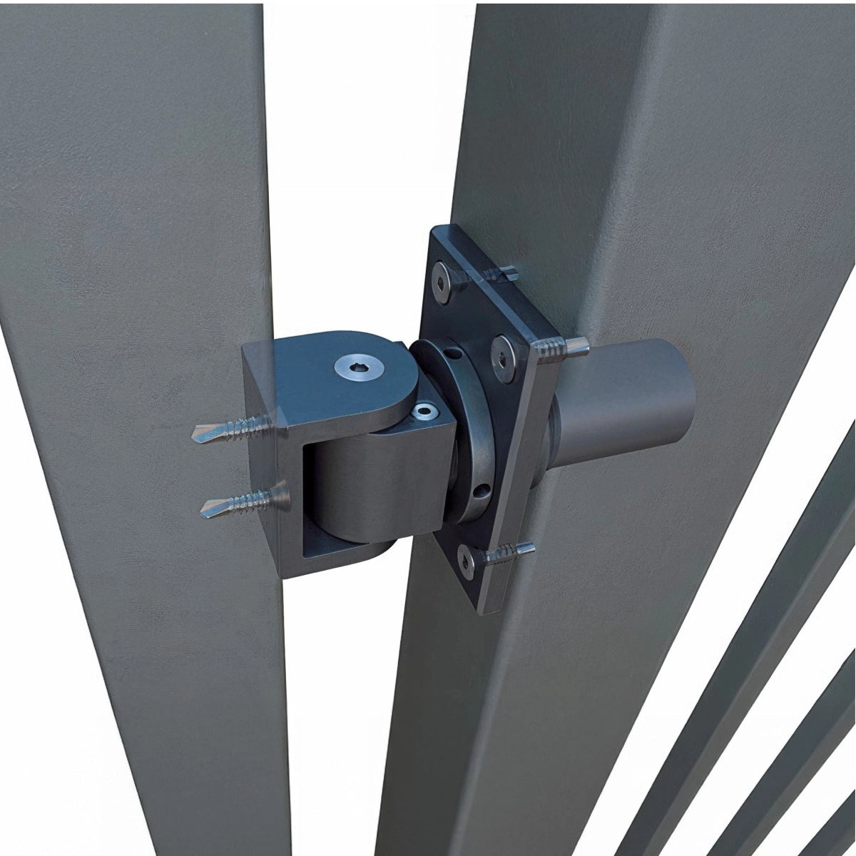 Set 2 balamale hidraulice auto-închizătoare pentru poartă – montaj central | Deschidere 90°, max. 80 kg