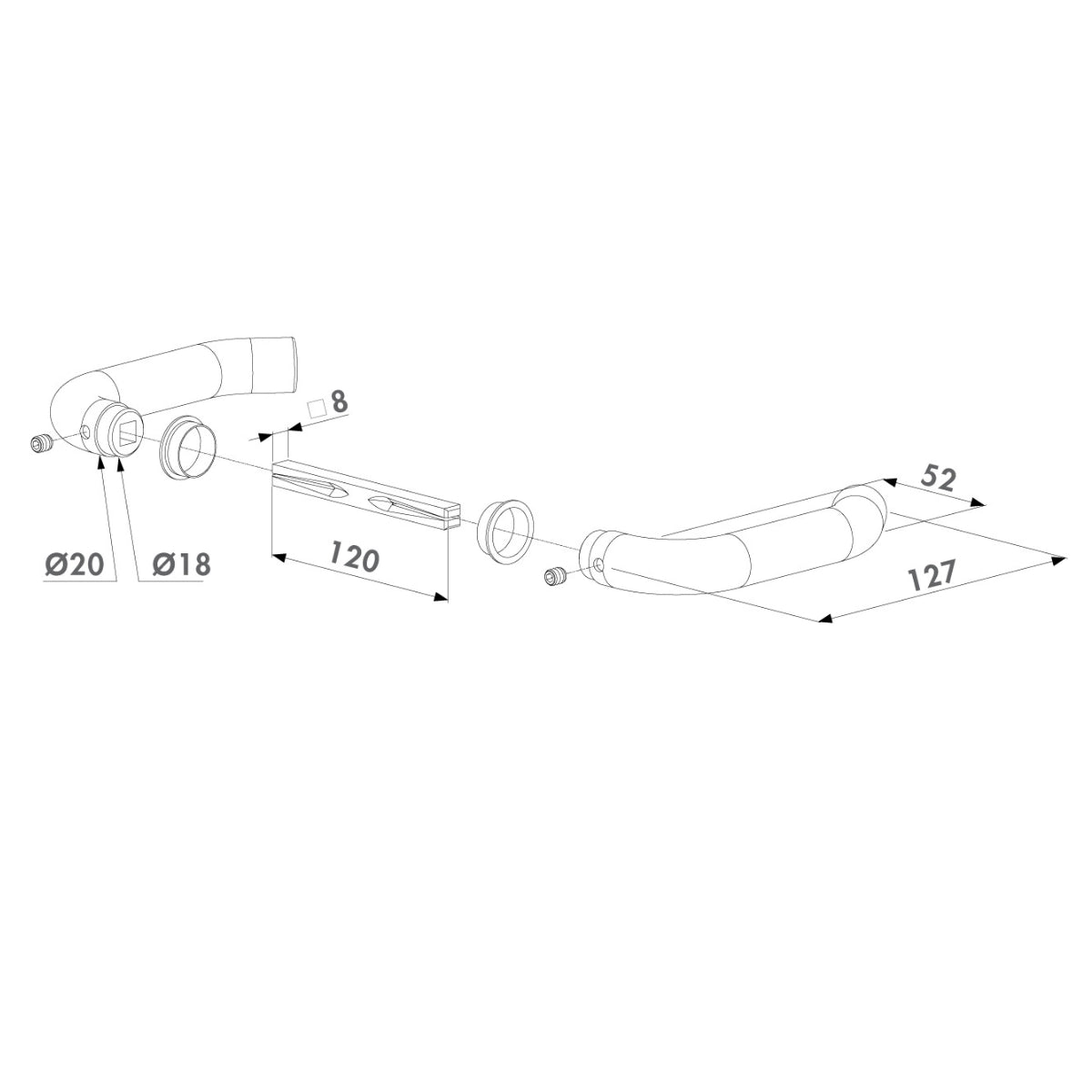 Set mânere ușă din oțel inoxidabil, ax pătrat 120 mm, pentru broaște îngropate – 3006I-H